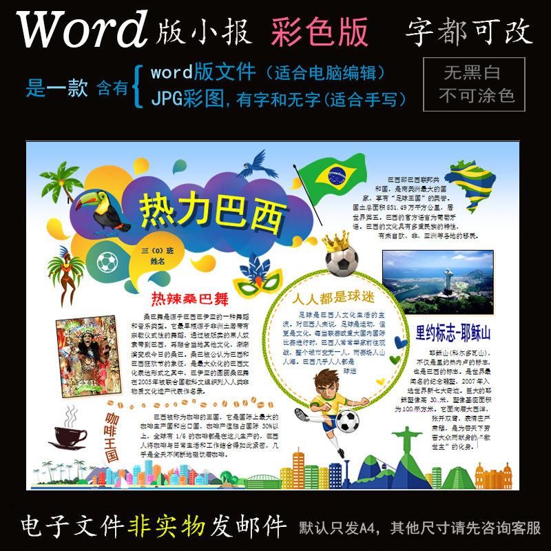 C039巴西小报电子版word模板电脑手抄报地理南美洲国家巴西简报