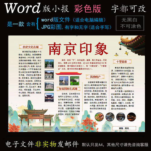 C055电子手抄报word版城市印象地方地理小报我的家乡南京旅行旅游