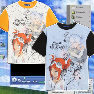 T恤男女同款 拼色圆领短袖 小众动漫y2k卡通二次元 cattle赵大牛夏季