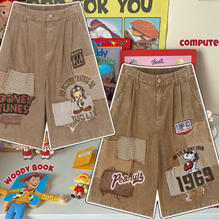 cattle赵大牛美式童趣复古卡通刺绣宽松牛仔短裤男女同款休闲裤