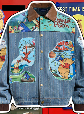 cattle赵大牛新款美式复古童趣pooh卡通维尼翻领牛仔外套男女同款