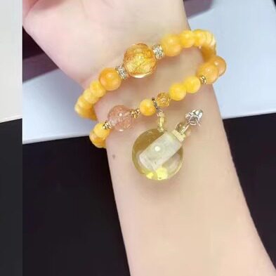 印度蜜蜡玉黄水晶两圈扩香手链 原石精油扩香 手串