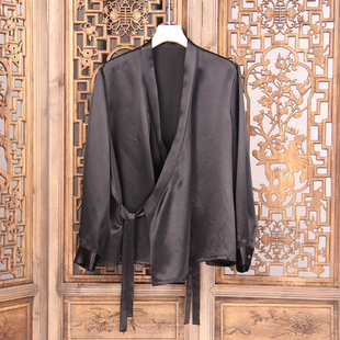 馨风桑蚕丝真丝重缎新款汉服外套纯色女装长袖皮子春秋百搭上衣