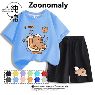 卡皮巴拉衣服女童夏季套装2025新款儿童洋气纯棉短袖T恤两件夏装6