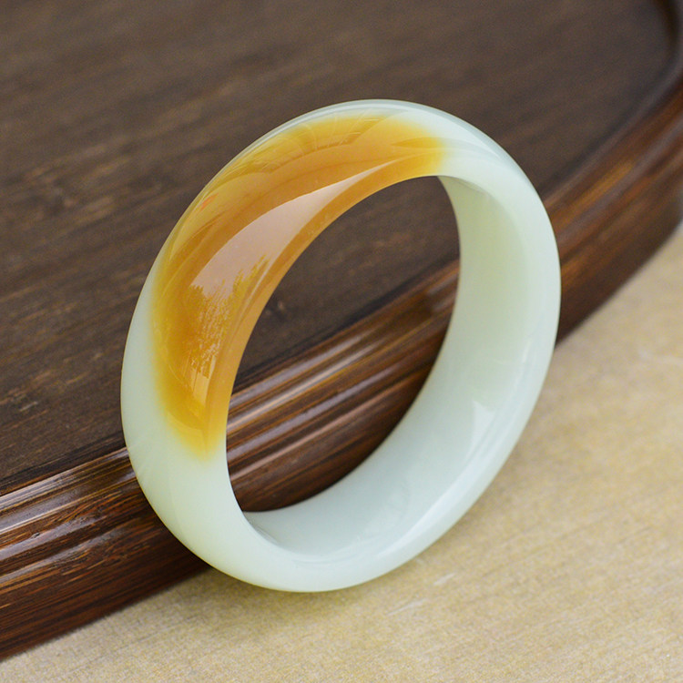 新疆天然和田玉糖白玉手镯女款宽条泥鳅背平安镯57mm圈口带证书