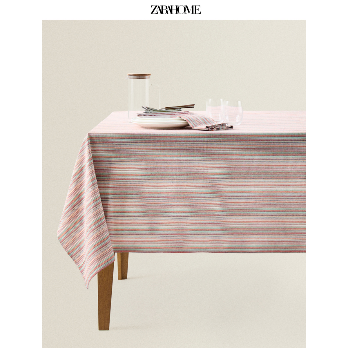 Zara Home 花色条纹设计长方形棉质茶几桌布餐桌垫布 442150