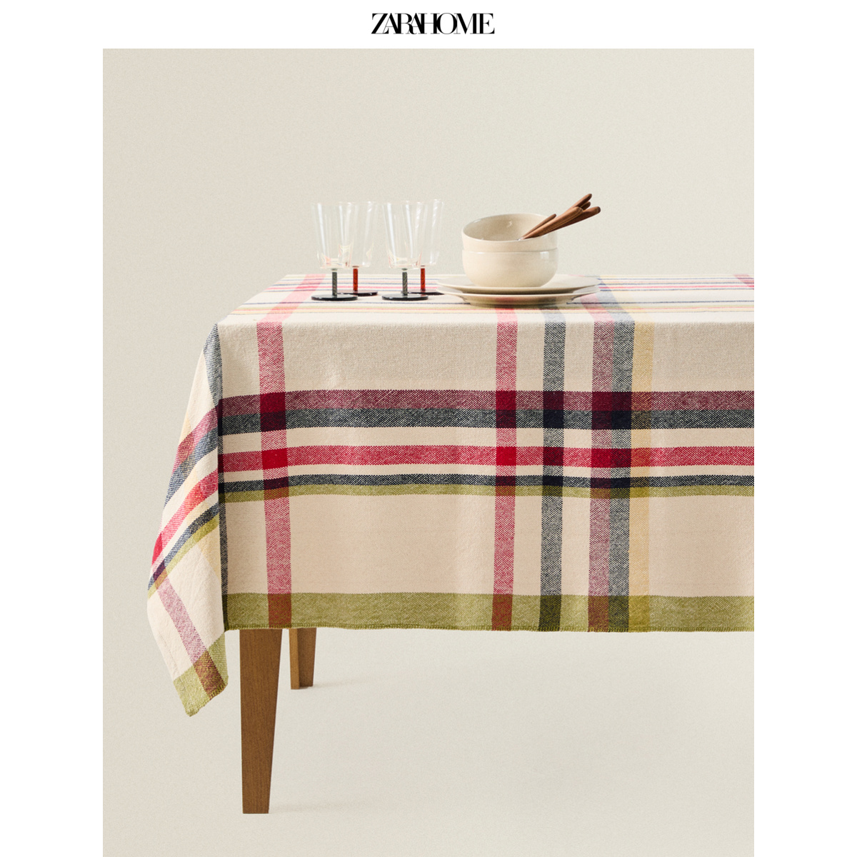 Zara Home 多色格纹设计棉质长方形家用餐桌茶几桌布 462800