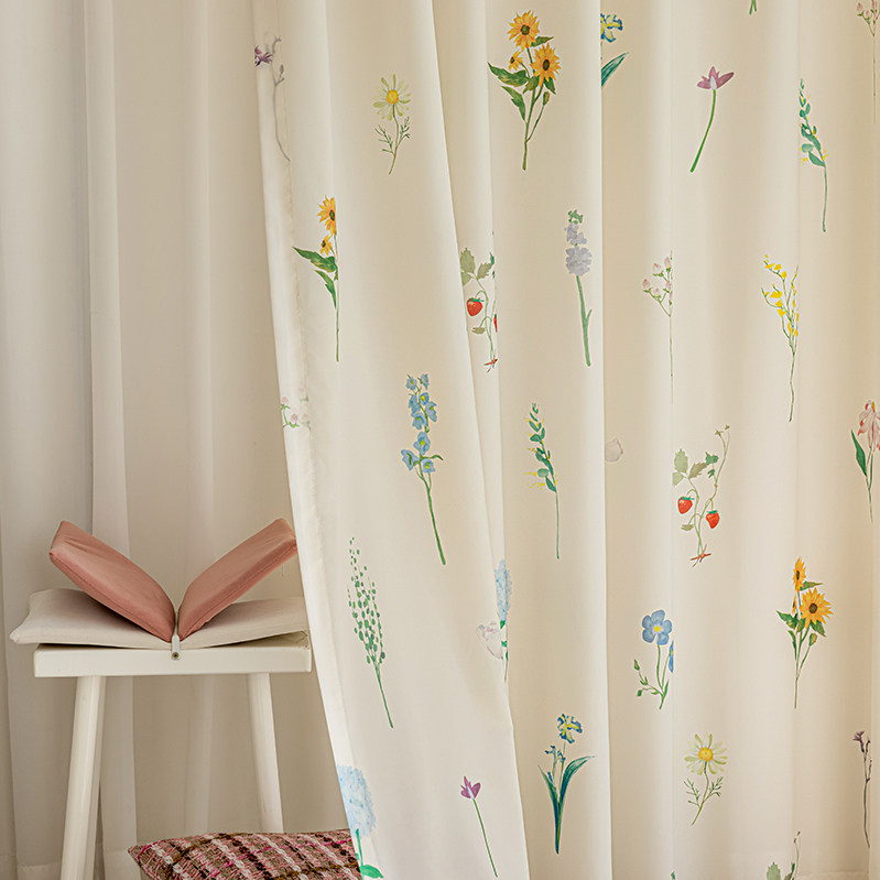 法欧雅田园风高密雪纺纱莫奈花园小清新奶油风阳台窗纱透光不透人