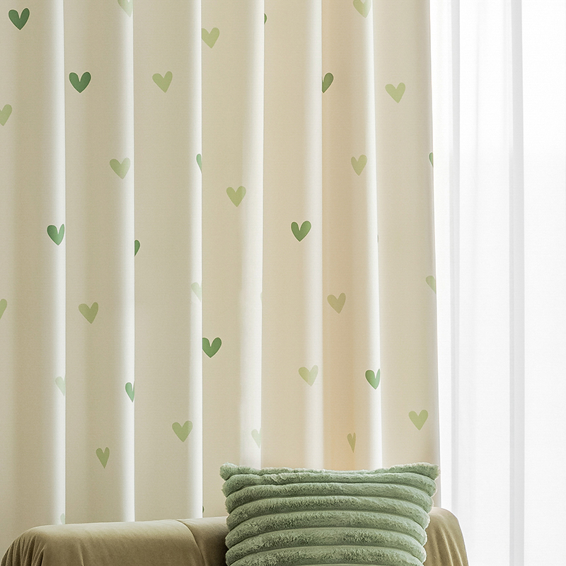 法欧雅北欧绿色爱心遮光窗帘儿童