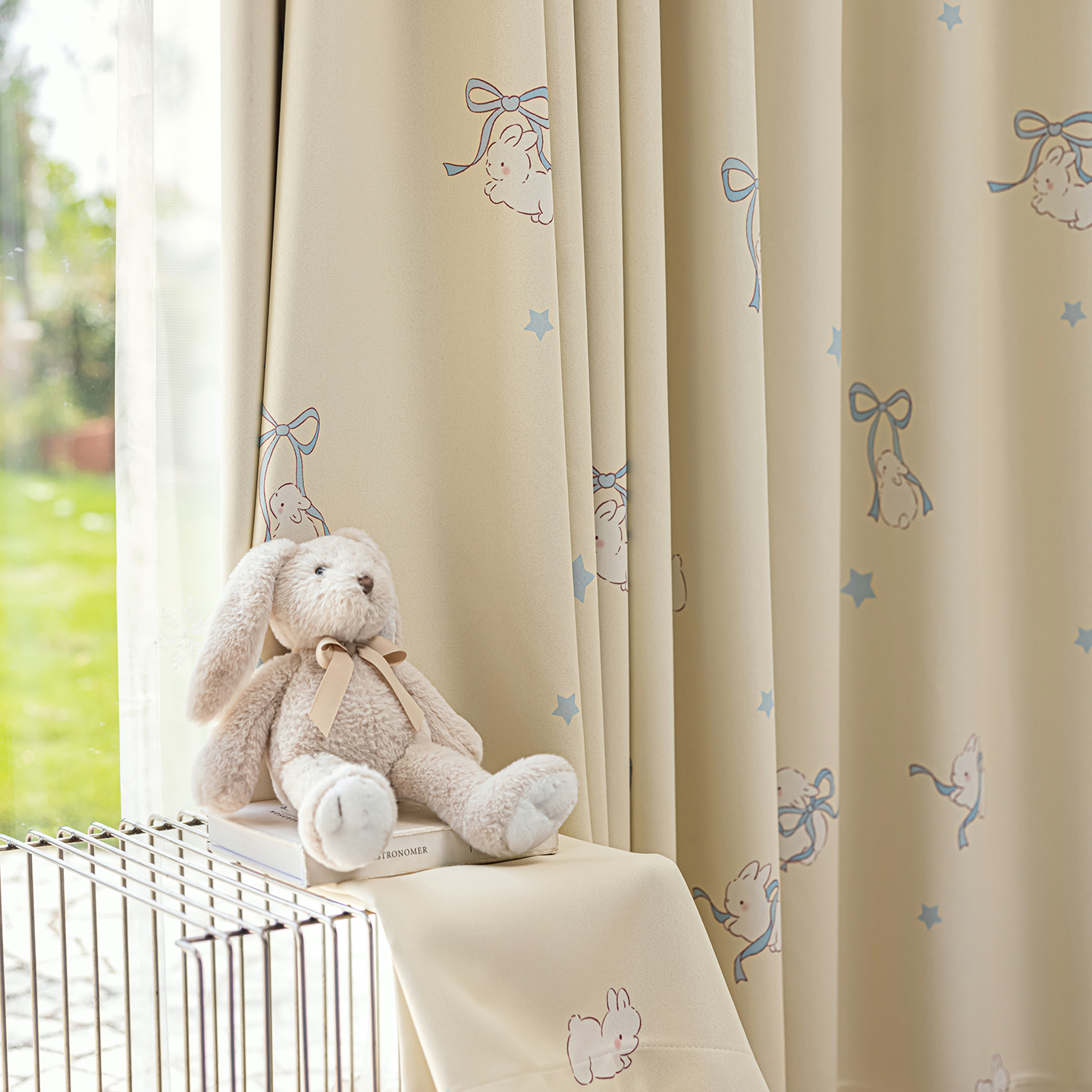 奶油风乐丽棉软萌兔黄高遮光窗帘