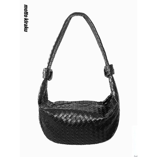 MottoKiraku黑色编织皮斜挎包