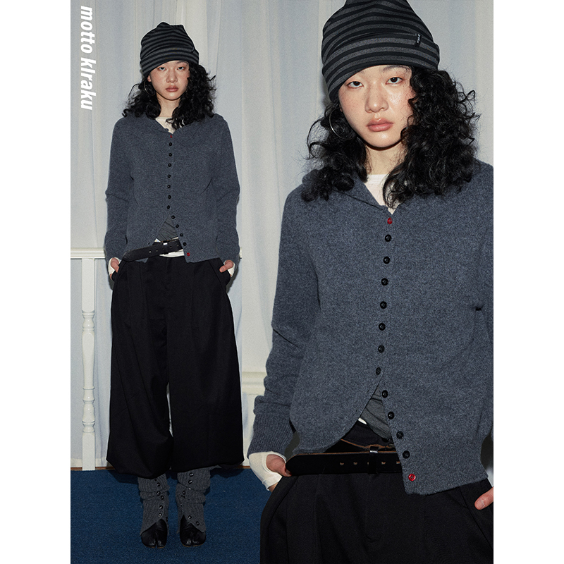 MottoKiraku羊毛连帽针织开衫