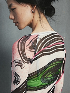 MottoKiraku 原创抽象印花两面穿辣妹弹力网纱亲肤长袖打底皮肤衣