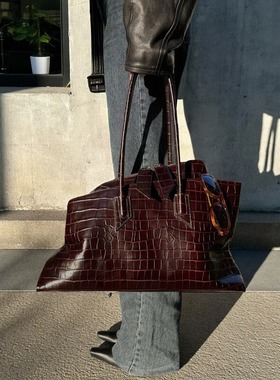 kylie同款小众设计高级质感牛皮单肩手提通勤大容量腋下托特包包