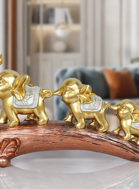 欧式轻奢三连象摆件桌面书房茶室