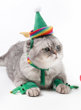 猫咪狗狗帽子泰迪头饰可爱圣诞装饰头套万圣节绿色脚套耳洞套装扮