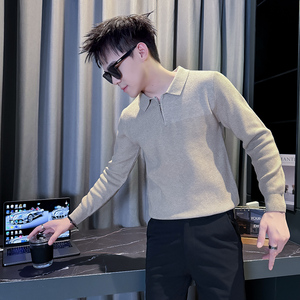 101B-MY107-P68秋冬社会毛衣翻领拉链修身百搭男士休闲针织打底衫图片