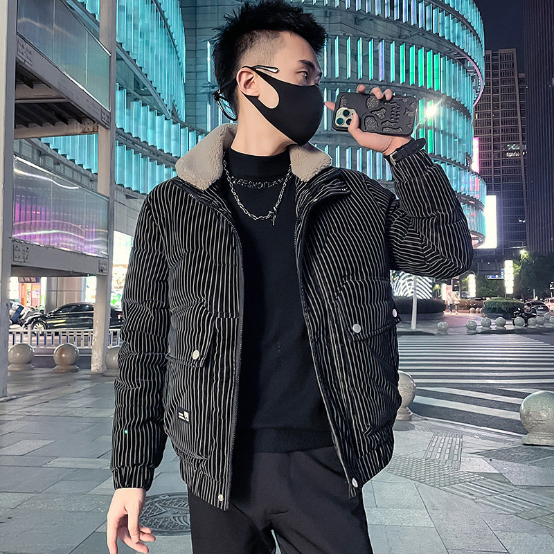 C301B-MF22-P138控178可斜卸毛领冬季PU皮棉服保暖棉衣潮男外套4,男装棉衣,电商C301B