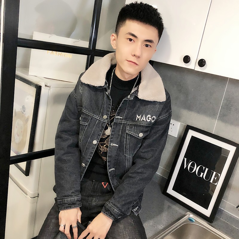 3可卸毛领刺绣牛仔衣加绒棉服社会小伙男棉衣外套C301B-NZ08,男装棉衣,电商C301B