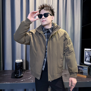101B-MF209-P138控178冬季千鸟格假两件棉服社会棉衣网红男外套图片