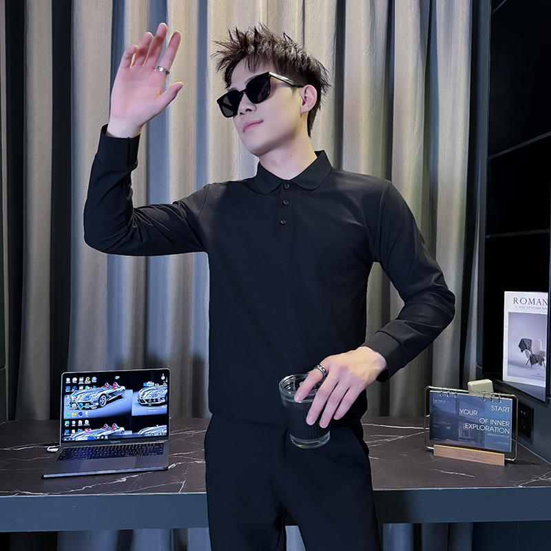 101B-CT01-P30春秋休闲纯色polo社会修身翻领T恤男2025长袖上衣3，男装Polo衫，电商C301B