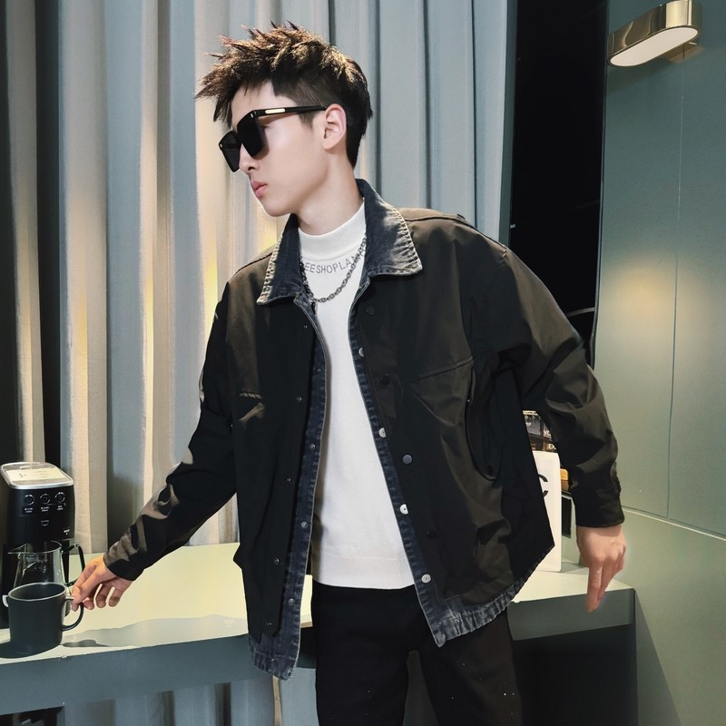 C301B-JK105-P118控158秋季牛仔拼接假两件夹克社会宽松男士外套1，男装夹克，电商C301B