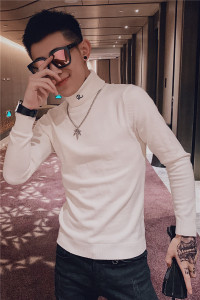 2秋冬男士社会小伙针织衫毛衣刺绣高翻领打底衫C301B-MY07-P40图片