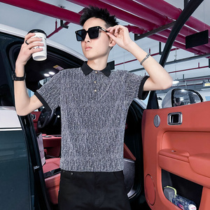 C301B-DT006-P58控78夏季男装社会修身短袖闪亮T恤休闲烫钻POLO图片