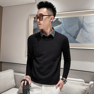 C301B-MY66-P75控105秋冬社会假两件毛衣衬衫领线衣修身男士针织4，男装针织衫/毛衣，电商C301B