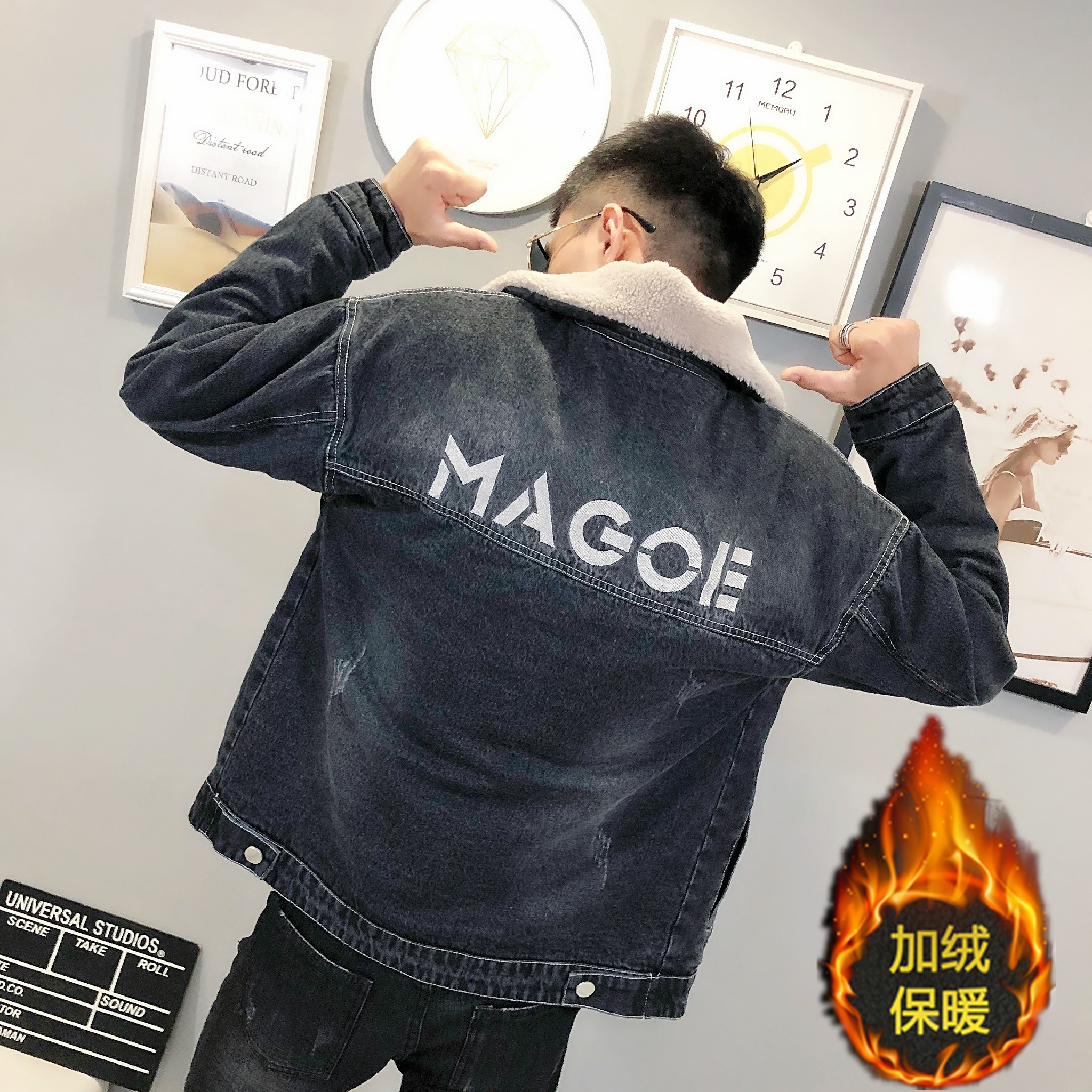 3可卸毛领刺绣牛仔衣加绒棉服社会小伙男棉衣外套C301B-NZ08,男装棉衣,电商C301B