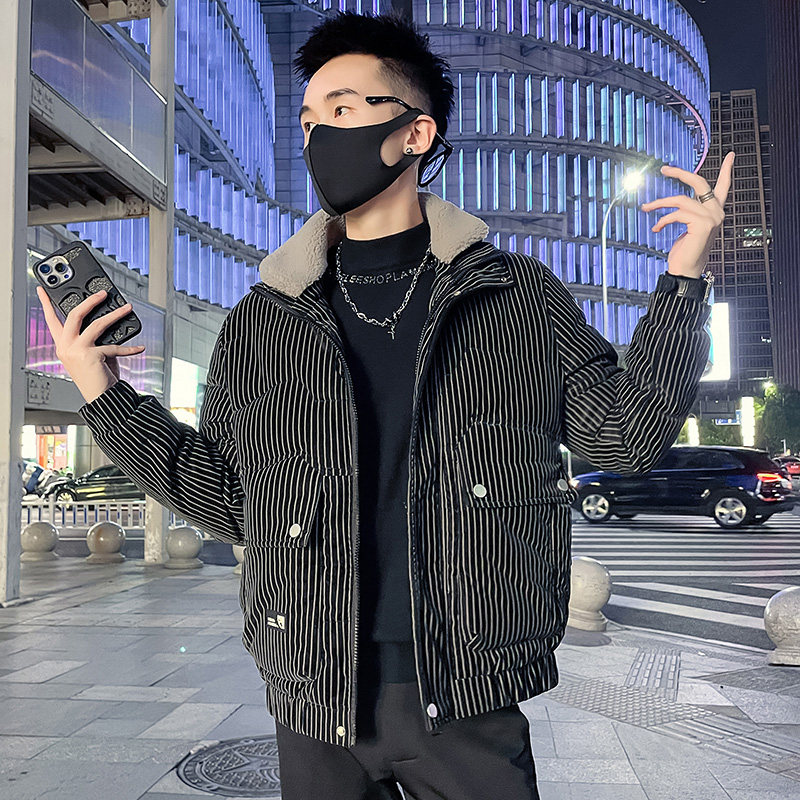 C301B-MF22-P138控178可斜卸毛领冬季PU皮棉服保暖棉衣潮男外套3图片
