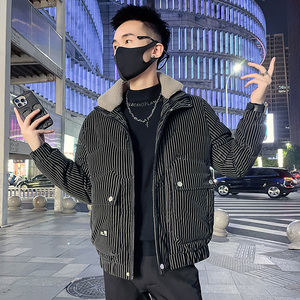 C301B-MF22-P138控178可斜卸毛领冬季PU皮棉服保暖棉衣潮男外套3图片