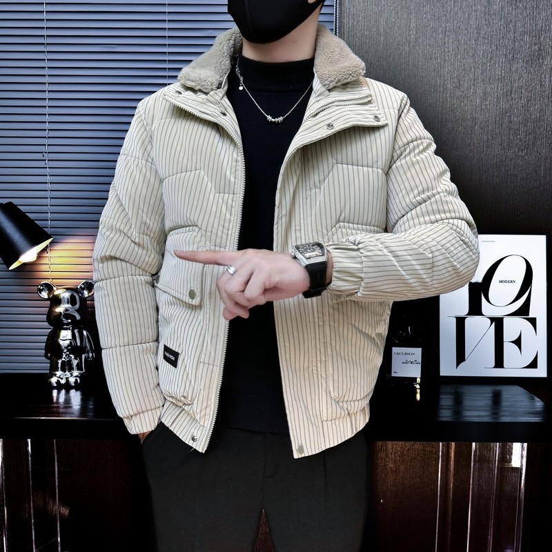 101B-MF22-P138控178可斜卸毛领冬季PU皮棉服保暖棉衣潮男外套3,男装棉衣,电商C301B
