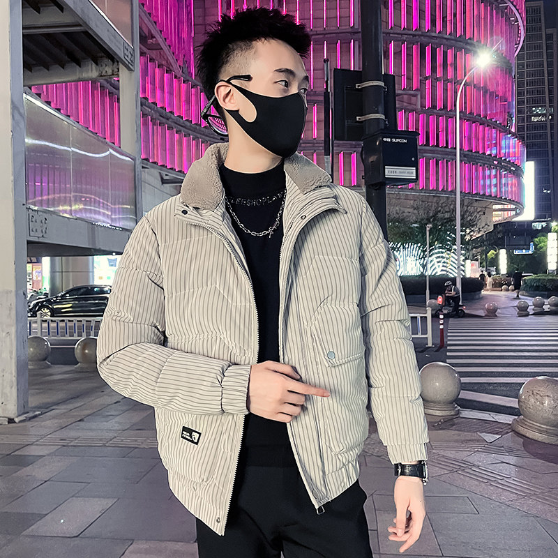 C301B-MF22-P138控178可斜卸毛领冬季PU皮棉服保暖棉衣潮男外套3,男装棉衣,电商C301B