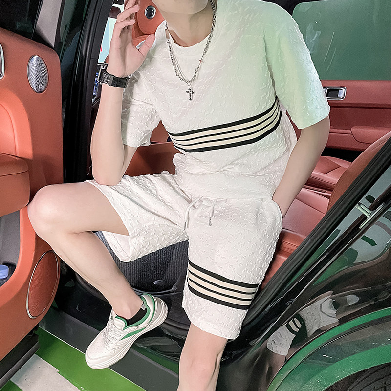 C301B-TZ11-特P80控110夏季男装社会风运动休闲T恤套装短裤两件套,男装牛仔裤,电商C301B