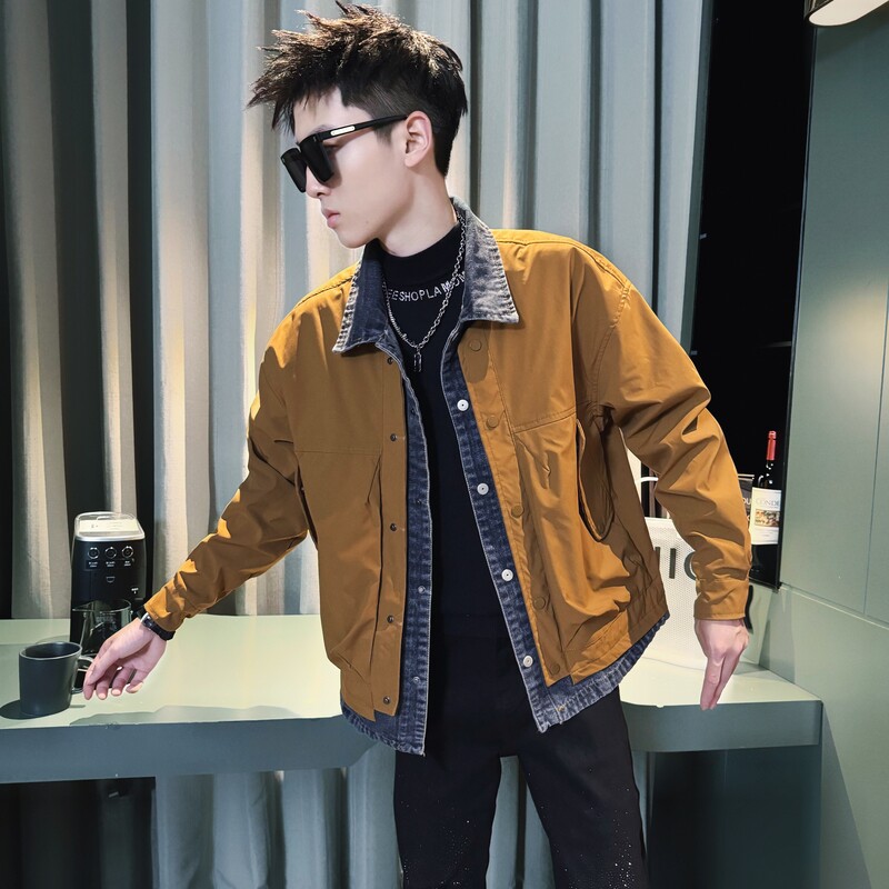 C301B-JK105-P118控158秋季牛仔拼接假两件夹克社会宽松男士外套1,男装夹克,电商C301B