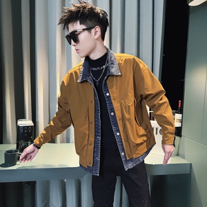 C301B-JK105-P118控158秋季牛仔拼接假两件夹克社会宽松男士外套1图片
