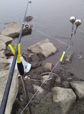 新款海竿铃铛报警器远投抛杆钓鱼报警器双铃铛电子鱼铃支架套装