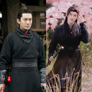 影视黑色侠客服蒙面人黑衣人男士汉服棉麻武侠剑客侠客刺客古装