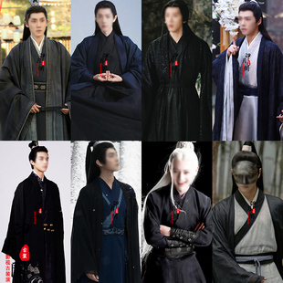影视古装魏晋风秦汉仙侠男士侠客武侠剑客黑衣人黑色公子服演出服
