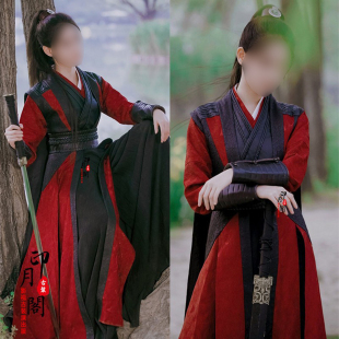 影视祝同款女士汉服黑色红色女侠女剑客骑马黑衣人刺客古装
