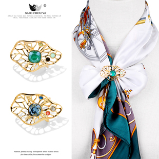 新款 奥地利水晶丝巾扣环高档精致围巾扣披肩扣配饰 气质莲叶X型扣