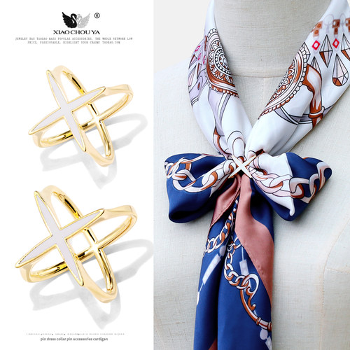 高级白色百搭两用丝巾扣打结扣