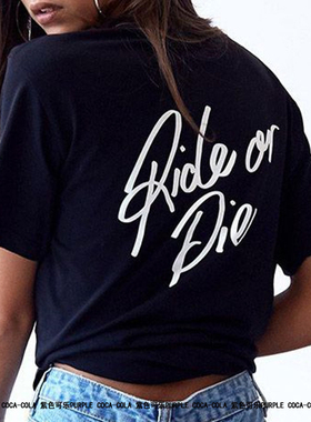 2020夏季新款ins网红上衣女字母印花ride or die宽松短袖情侣装潮