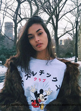 ins超火的上衣潮牌2023夏卡通体印花短袖网红圆领bf风宽松学生T恤