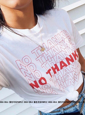 2023新款no thanks字母印花宽松t恤女ins潮款百搭小众设计上衣潮