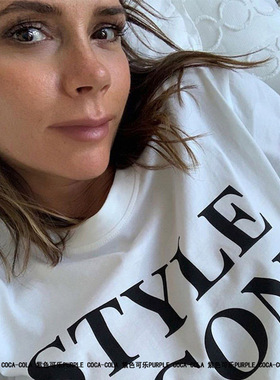 2020春夏新款字母印花宽松短袖t恤女经典港风纯棉圆领学院风潮款