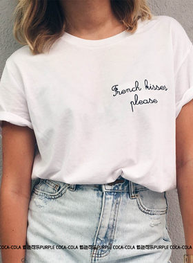 2023新款字母印花french kisses宽松纯棉百搭潮流时尚短袖t恤女夏
