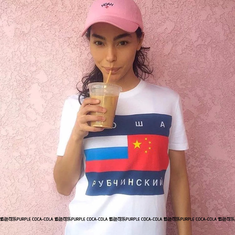 chic上衣夏复古ins网红同款短袖宽松oversize俄罗斯国旗t恤男女潮