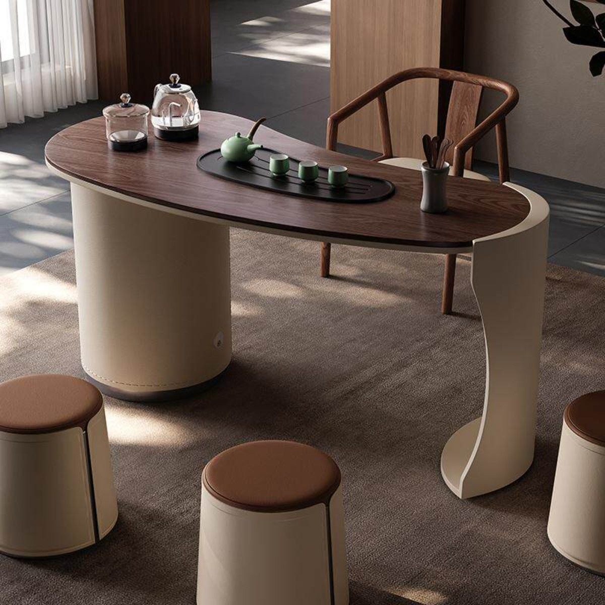 新中式家用实木茶桌椅组合办公室泡茶台现代简约阳台书房小茶桌椅